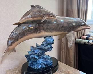 Robert Wyland Dolphin with Baby sculpture