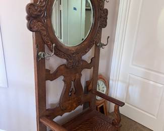 Antique Bench with Mirror Valet