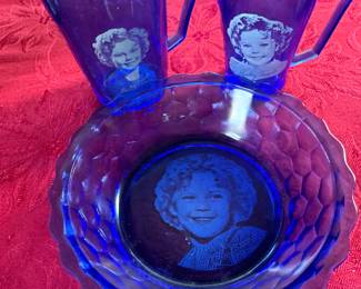 Vintage Shirley Temple Blue Atlas Glass 3 pc. Set