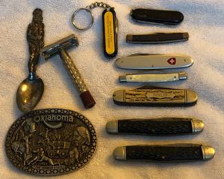 Vintage Jack Knives, Gillette Razor and Solid Brass Buckle