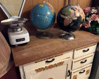 Vintage cupboard, globes