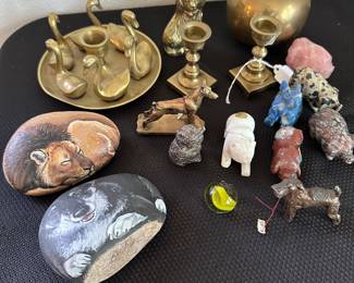 Brass, painted rocks, miniatures