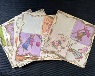 Vintage hand painted child’s nursery rhyme handkerchiefs