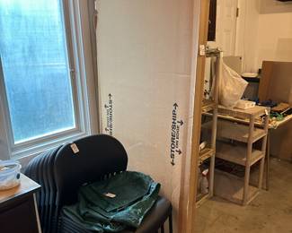 6 ft laminate table, 8 HON stackable chairs