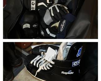 Full set of hockey pads, helmet, stick, skates, bag