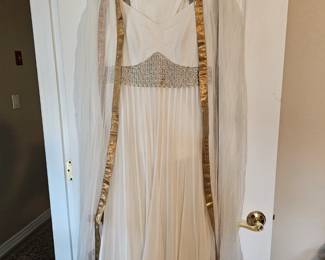 Off white evening dress with scarf