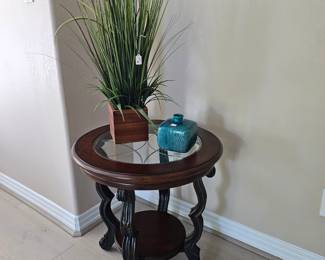 Dark wood accent table with glass insert