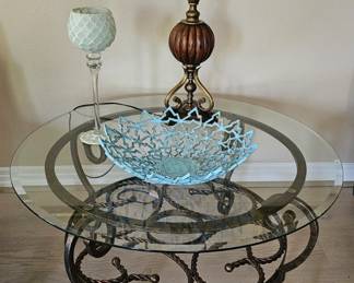 Glass and wrought iron coffee table