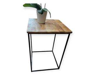 Farmhouse/Rustic  End tables with wrought iron legs. One of a pair