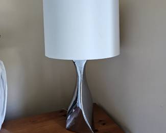 Silver contemporary lamp with shade one of a pair