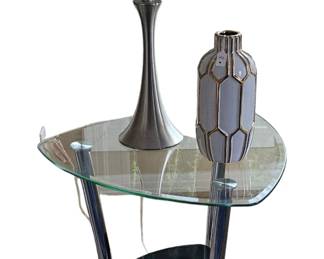 ASHLEY PASCAL triangular glasstop accent table