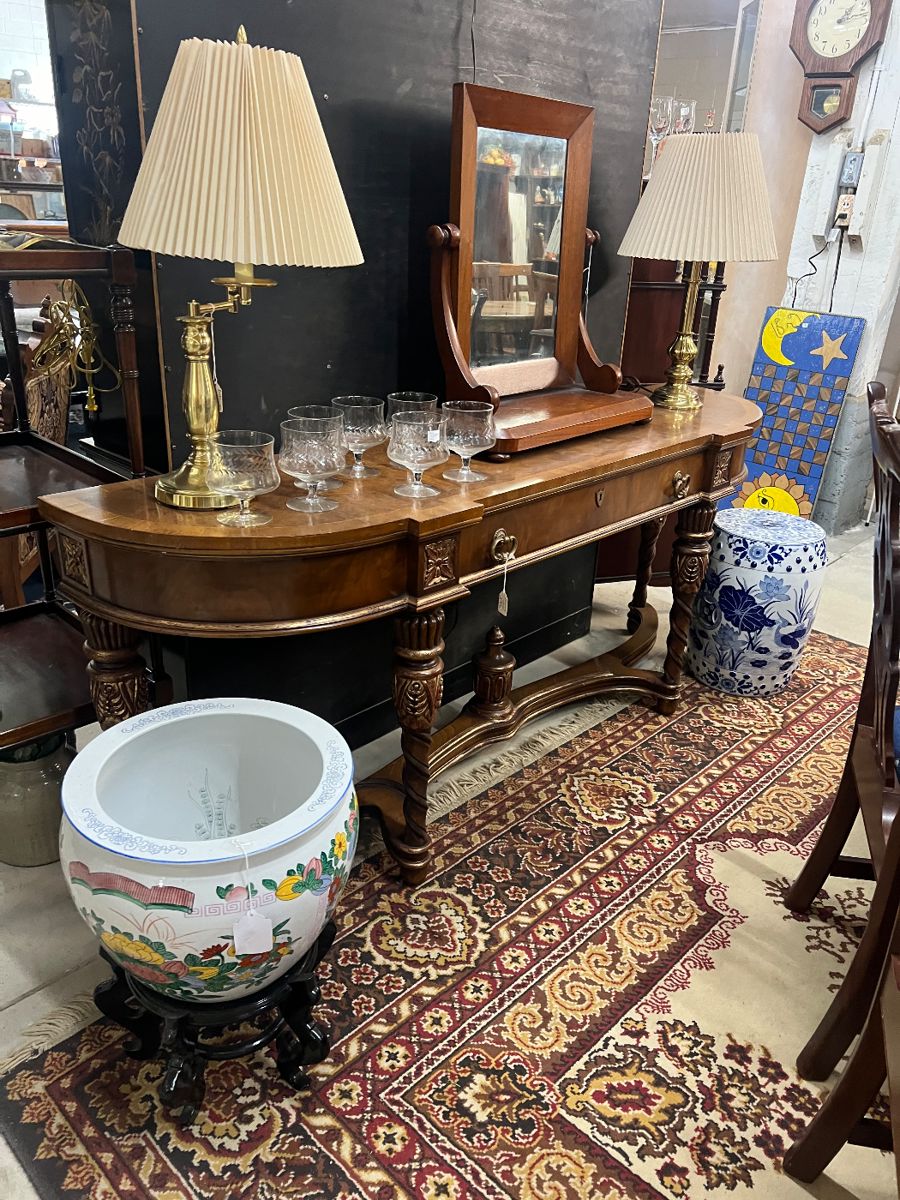 Asian Planter and Garden Stool, Shaving mirror, Swing Arm Lamp