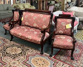Upholstered Victorian Settee and Side Chairs