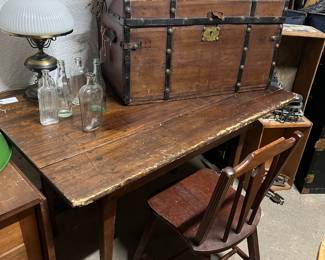 Rustic Primitive Table , Chest, Lanterns