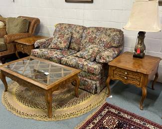 Floral Love Seat and Glass Top Coffee Table