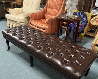 Tufted Leather Chesterfield Style  Bench