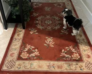4 x7 red hand knotted 1970s rug from china doggie not included