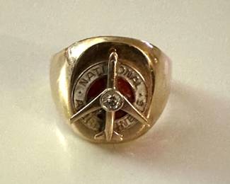 Vtg. National Airlines Service Ring in 14K gold with diamond
