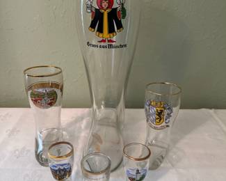 German beer boots and shot glasses