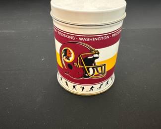 Redskins tin container
