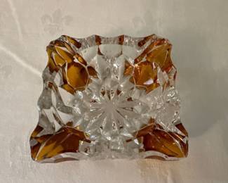 Vtg. Ashtray amber and clear glass