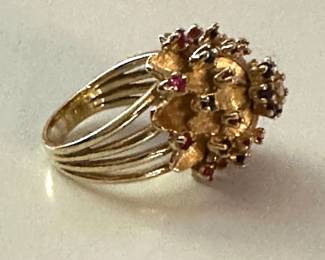 ladies 14K ring with diamonds, sapphire and rubies