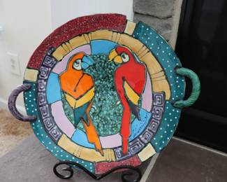 Juozas Rasa Saldaitis Pottery Parrot Plate 