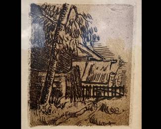 Paul Cezanne, (1839-1906), Etching in Sepia,  "Paysage a Auvers, circa 1873 or later, from the Collectors Guild, Ltd.