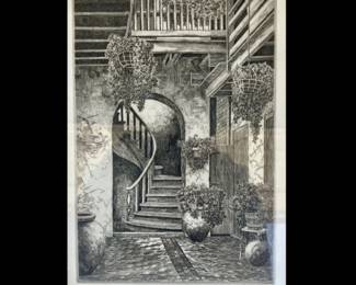 Eugene E. Loving, American, New Orleans, 1908-1971, Etching, "The Marchand Court", edition of 200