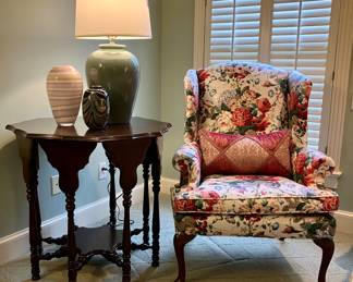 Complete your bedroom with a chintz covered wing backed chair!