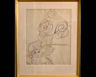 Caroline Wogan Durieux, American, Louisiana, 1896-1989, original watercolor and mixed media on paper, pencil signed and dated lower right.  This original work of ladies in Mardi Gras Hats was included at "Caroline Durieux: A Radioactive Wit", LSU Museum of Art, Baton Rouge, 2010