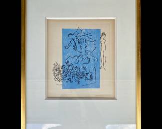 Marc Chagall, Russian, French, 1887 - 1985, "Blue Bouquet", etching and woodcut, 1963, initialed lower left, "M. CH."