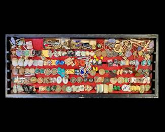 Gentleman’s collection of vintage cufflinks: military, spiders in lucite, turquoise, enamel, sterling, semi-precious, iconic collectibles, foreign coins; swanky, fun and fascinating! 