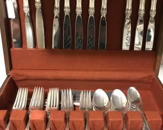 Gorham sterling silver flatware, Alencon Lace, service for 12, plus 6 additional dinner forks, and 6 serving pieces