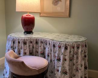 Custom coordinated vanity bench for the bedroom