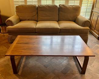 Hickory Chair Sovereign Collection Chenille Sofa with spring down cushions, Mid Century Rosewood Coffee Table  by Westnofa Furniture, Norway