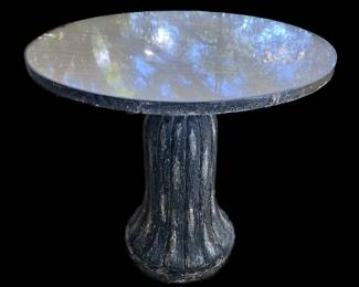 Frontgate Tassel Side Table, large size, 38 inches  diameter by 32 inches high, travertine top
