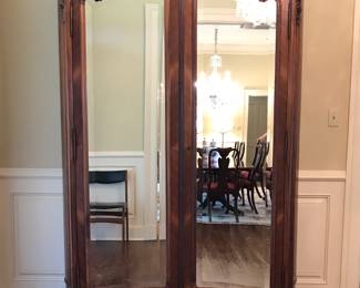 Antique 19th Century  French Louis XV Style Walnut Double Mirror Door Armoire