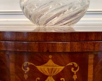 Lalique and Marquetry detail of card table