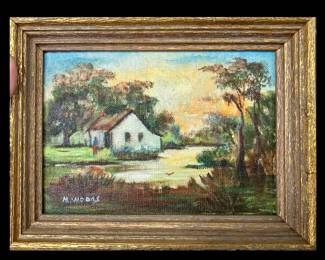 Original miniature oil on board of a Southern landscape by Marguerite Woods