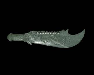 Chinese hand carved jade dragon sword with 9 hanging rings, purchased in China mid 20th century