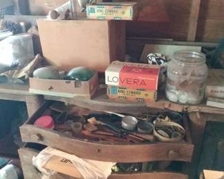 Antique dining server wood tools canning jars