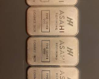 LOT 43
1 ounce Troy silver bars ASAHI refining x4
