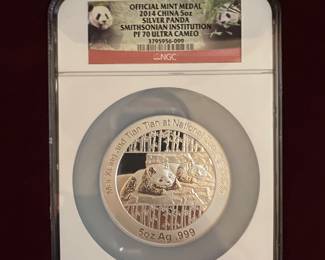 LOT 7 
2014 China 5 ounce silver panda Smithsonian institution PF70 ultra cameo