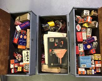 Tv repair tool box with replacement tubes.