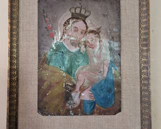 Late 19th Cent Tin Retablo Saint Joseph