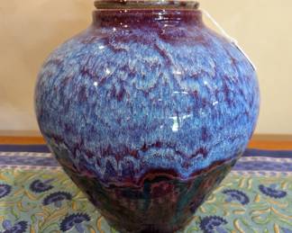 Ken Merrick spectrum pottery lidded jar