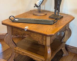 Hand Carved Southwest Style Solid Ash Accent Table