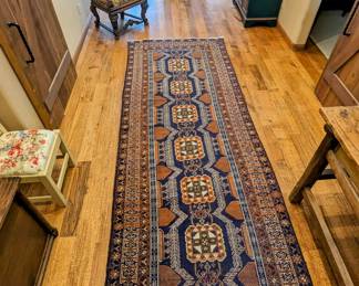 Vintage 13 ft X 4.7 ft Rust and Blue Runner