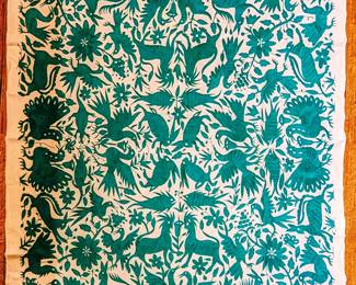 Otomi Green Hand Embroidered Mexican textile